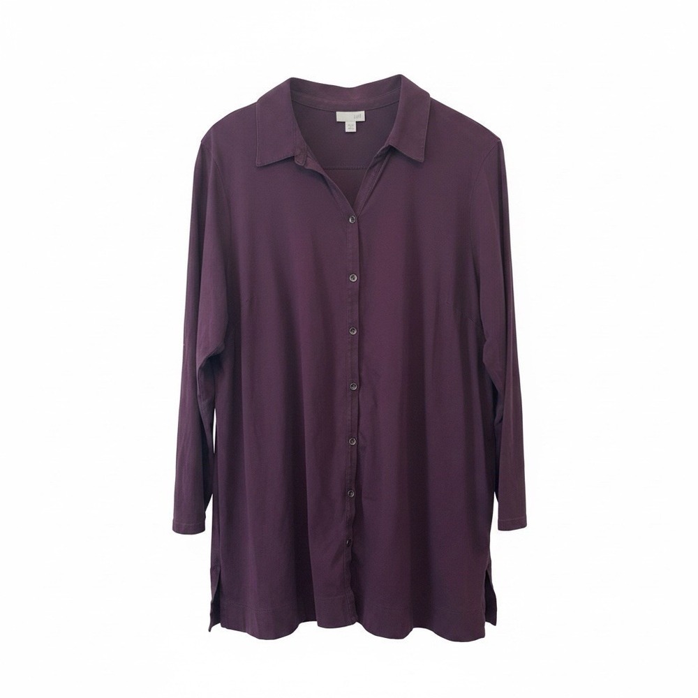 J.Jill Buttondown Tunic Top Size 2X Purple Collared Long Sleeve‎